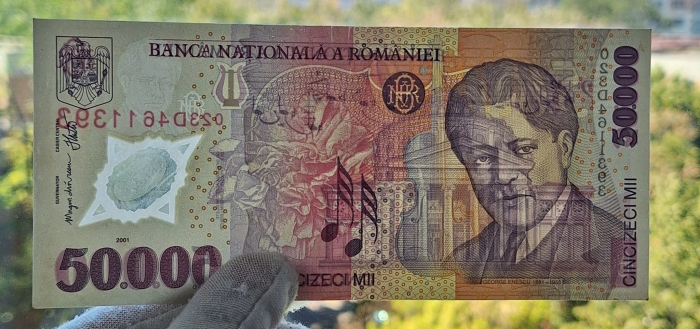 Romania, 50000 lei 2001 George Enescu, seria 023D4611393, circulata [3]