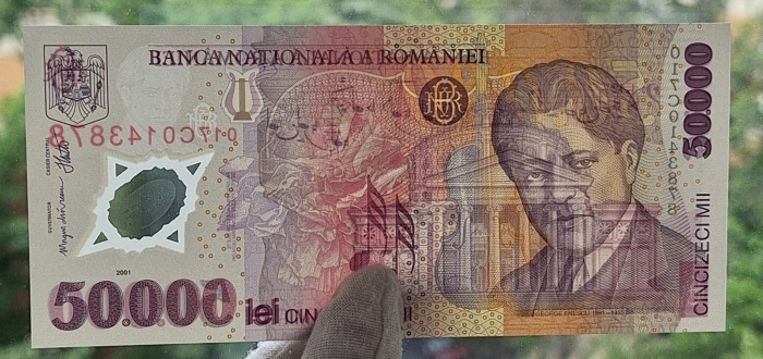 Romania, 50000 lei 2001 George Enescu, seria 017C0143878, UNC [3]