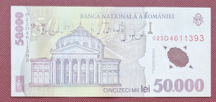Romania, 50000 lei 2001 George Enescu, seria 023D4611393, circulata [2]