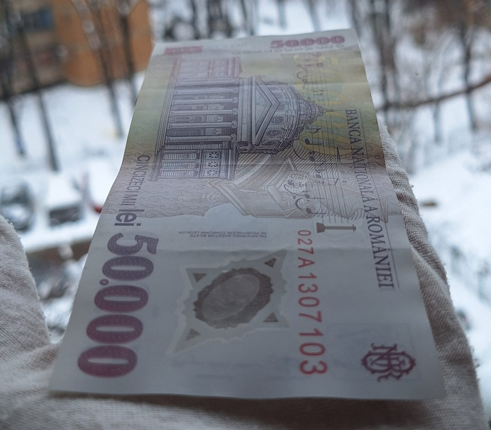 Romania, 50000 lei 2001 George Enescu, seria 027A1307103, stare buna [3]