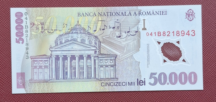 Romania, 50000 lei 2001 George Enescu, seria 041B8218943, UNC [2]