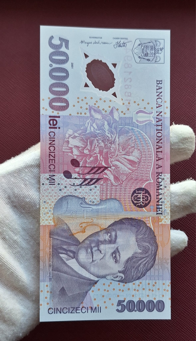 Romania, 50000 lei 2001 George Enescu, seria 041B8218943, UNC [6]