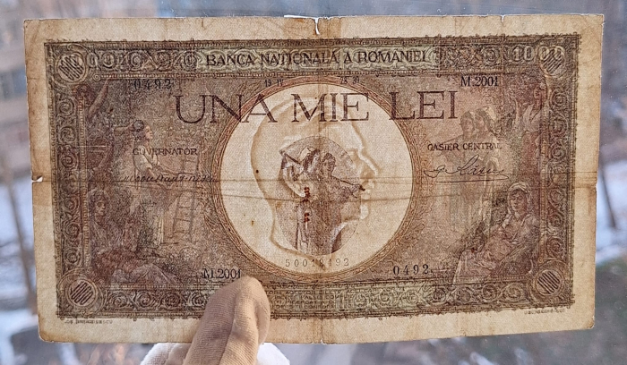 Romania bancnota 1000 lei 1939, cu supratipar, circulata [3]