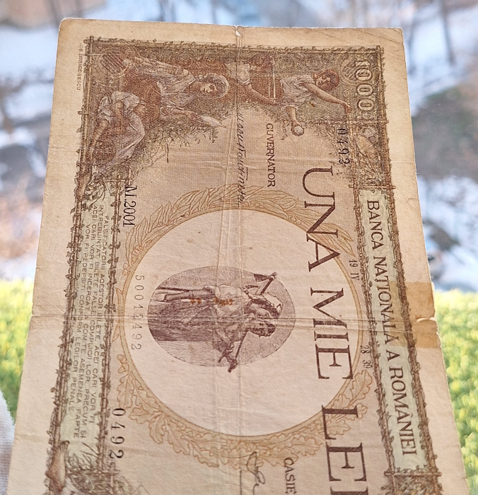 Romania bancnota 1000 lei 1939, cu supratipar, circulata [7]
