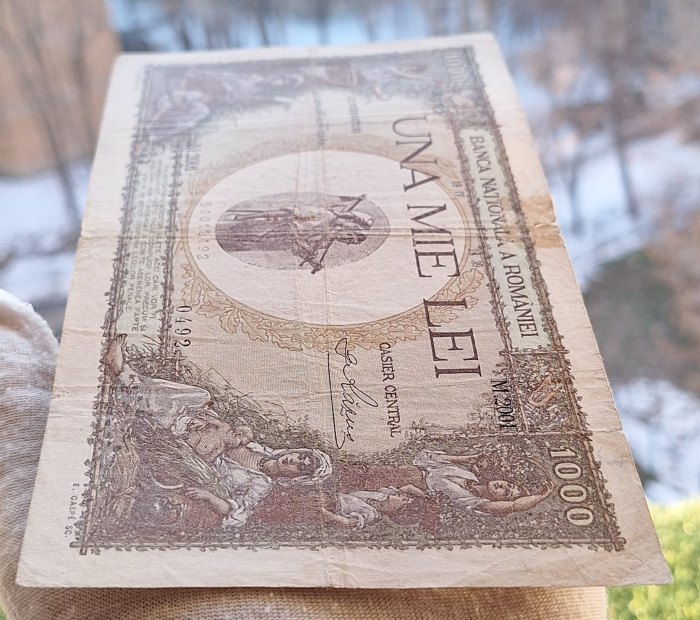 Romania bancnota 1000 lei 1939, cu supratipar, circulata [6]