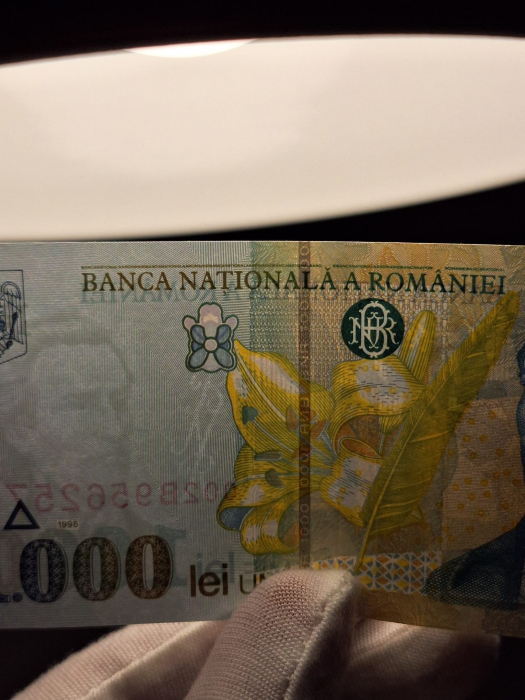 Romania, 1000 lei 1998, Mihai Eminescu, UNC, filigran BNR mare, inclinat [4]
