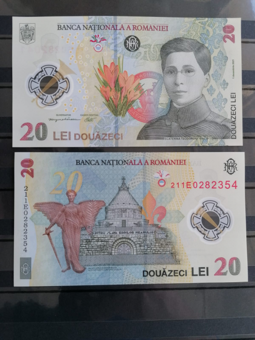 Romania, bancnota 20 lei 2021, Ecaterina Teodoroiu, necirculate, 2 consecutive [1]