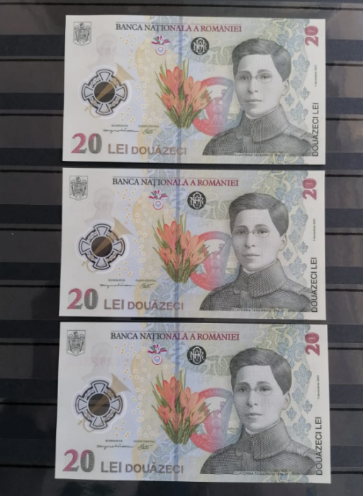 Romania, bancnota 20 lei 2021, Ecaterina Teodoroiu, necirculate, 3 consecutive [1]