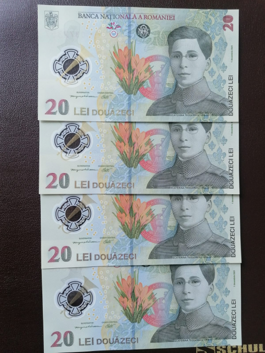 Romania, bancnota 20 lei 2021, Ecaterina Teodoroiu, necirculate, 4 consecutive [1]