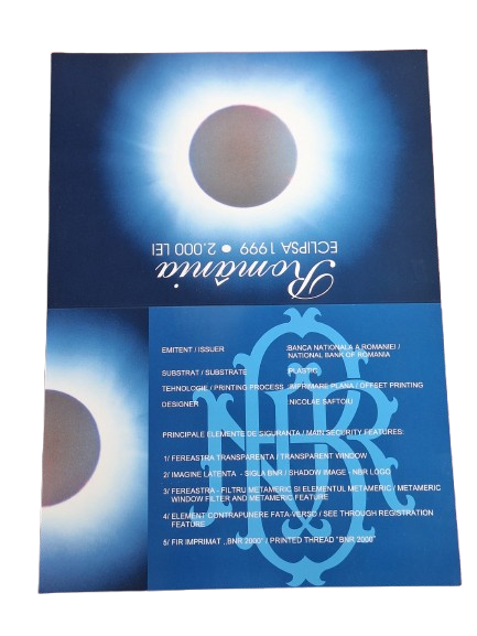 Romania, bancnota 2000 Lei 1999 Eclipsa, in pliant BNR [3]