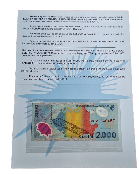 Romania, bancnota 2000 Lei 1999 Eclipsa, in pliant BNR [2]