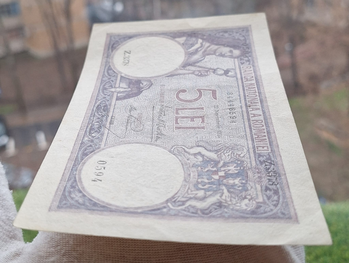 Romania bancnota 5 lei 1928, seria Z.3378/0594/84448594, Aunc [7]