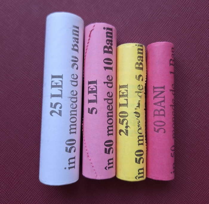 Romania, Fisic monede 1 ban + 5 bani + 10 bani + 50 bani 2025 [1]