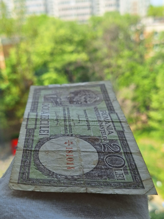 Romania, Ministerul Finantelor, 20 lei 1947-1950, semnaturile lui Alexandrini si Panait Gheorghiu, circulata [9]