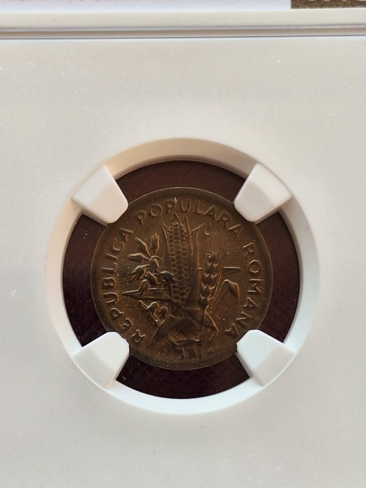 Romania, moneda 2 lei 1951 alama, gradat NGC Cleaned, cu batere dubla [4]