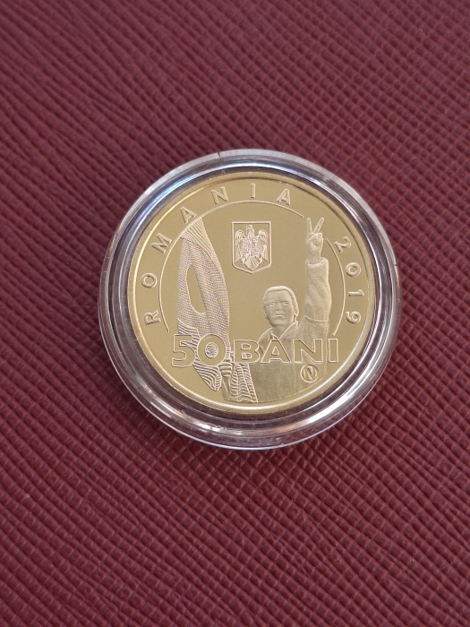 Romania, moneda 50 Bani 2019 proof, Revolutia Romana, incapsulata [5]