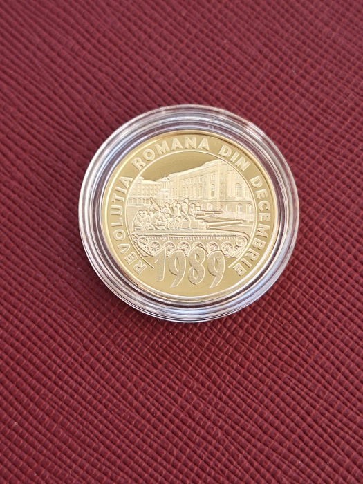 Romania, moneda 50 Bani 2019 proof, Revolutia Romana, incapsulata [4]