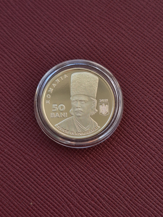 Romania, moneda 50 Bani 2021 proof, Tudor Vladimirescu, incapsulata [3]