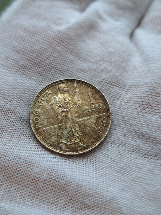 Romania, Regat, 1 Leu 1910, Regele Carol I, cu luciu de batere, rara [4]