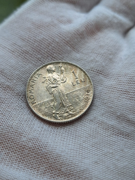 Romania, Regat, 1 Leu 1914, Regele Carol I, cu luciu de batere, rara [4]