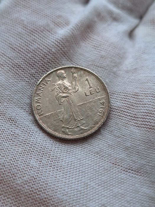 Romania, Regat, 1 Leu 1914, Regele Carol I, cu luciu de batere, rara [4]