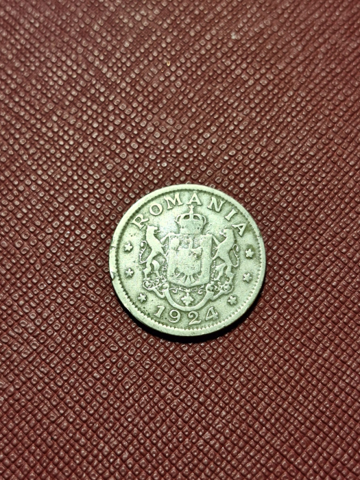 Romania, Regat, 1 Leu 1924, monetaria Poissy, Regele Ferdinand I [2]