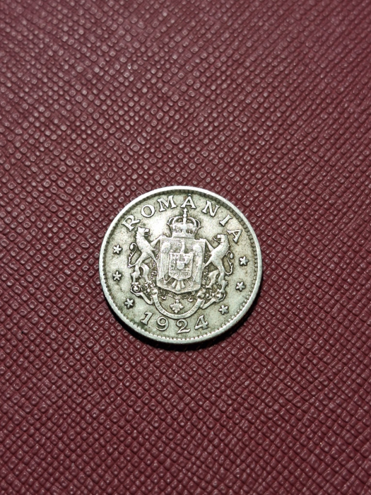 Romania, Regat, 1 Leu 1924, monetaria Poissy, Regele Ferdinand I [2]