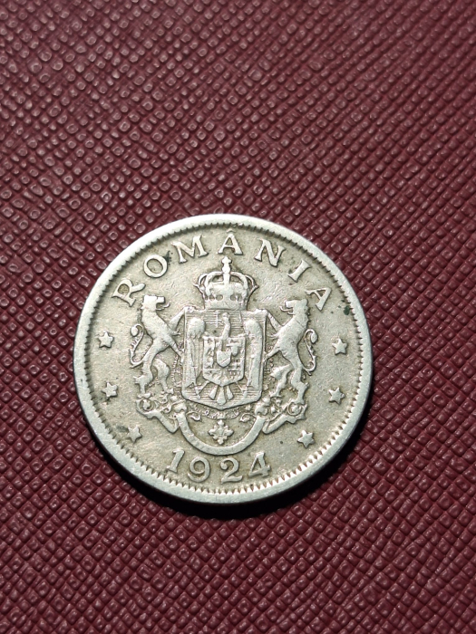 Romania, Regat, 2 Lei 1924, monetaria Bruxelles, Regele Ferdinand I [2]