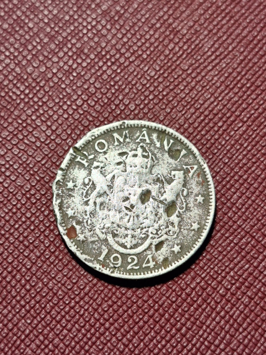 Romania, Regat, 2 Lei 1924, monetaria Poissy, Regele Ferdinand I [2]