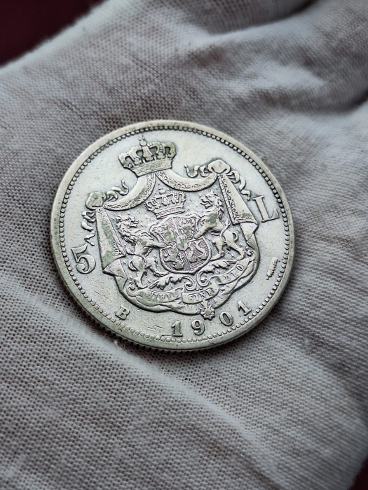 Romania, Regat, 5 Lei 1901, moneda rara, Regele Carol I [5]