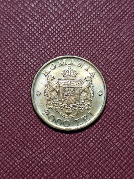 Romania, Regat, moneda 2000 lei 1946, Regele Mihai I, eroare: matrita crapata [2]