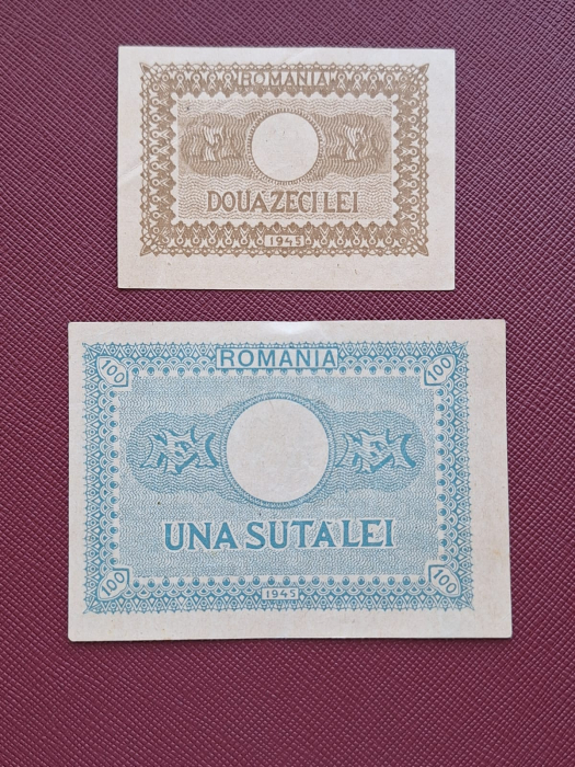 Romania, set 20 Lei + 100 Lei 1945, Regele Mihai, aproape necirculate [2]