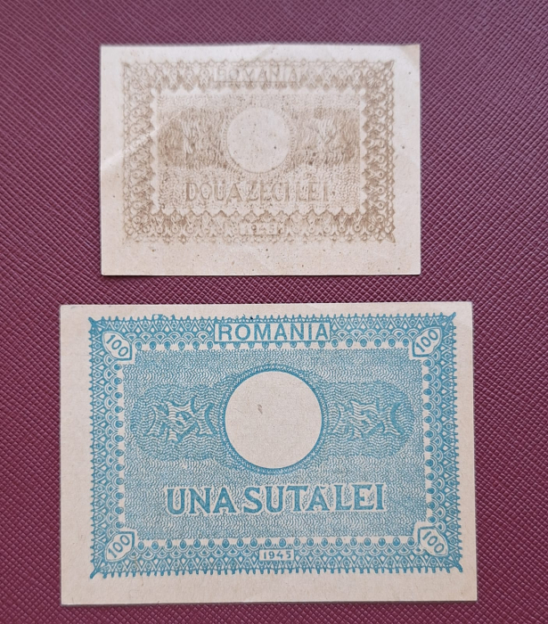 Romania, set 20 Lei + 100 Lei 1945, Regele Mihai, aproape necirculate [2]