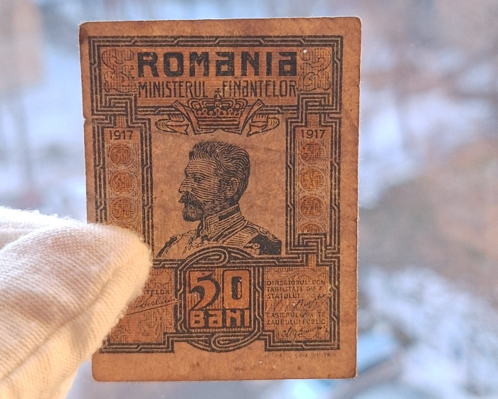 Romania, set 3 bancnote: 10 Bani, 25 Bani, 50 Bani 1917, Regele Ferdinand I [3]