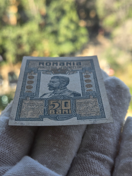 Romania, set 3 bancnote: 10 Bani, 25 Bani, 50 Bani 1917, Regele Ferdinand I [8]