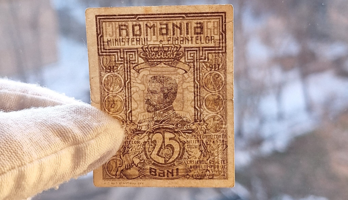 Romania, set 3 bancnote: 10 Bani, 25 Bani, 50 Bani 1917, Regele Ferdinand I [7]