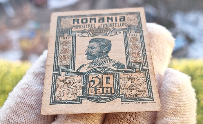 Romania, set 3 bancnote: 10 Bani, 25 Bani, 50 Bani 1917, Regele Ferdinand I [5]
