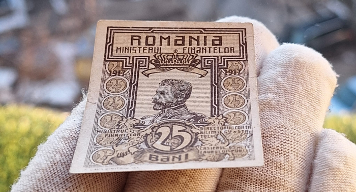 Romania, set 3 bancnote: 10 Bani, 25 Bani, 50 Bani 1917, Regele Ferdinand I [4]