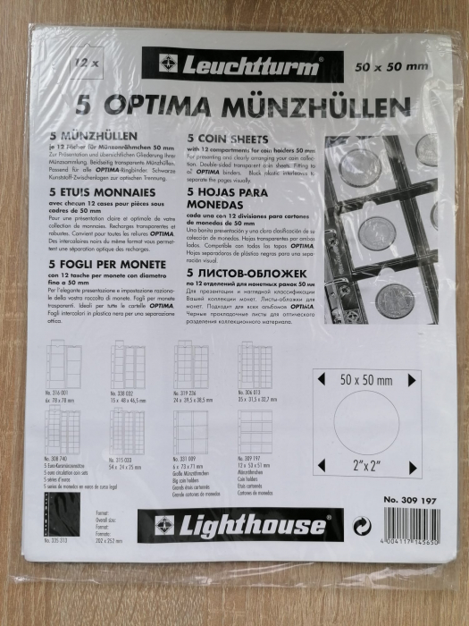 Set 5 folii Optima pentru 12 monede in cartonase 50x50 mm [2]
