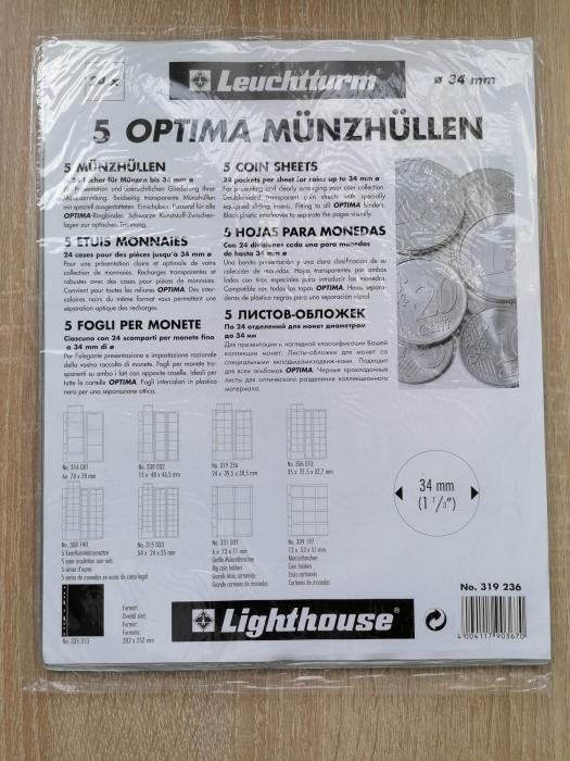 Set 5 Folii Optima pentru 24 monede cu diametru maxim 34 mm [2]