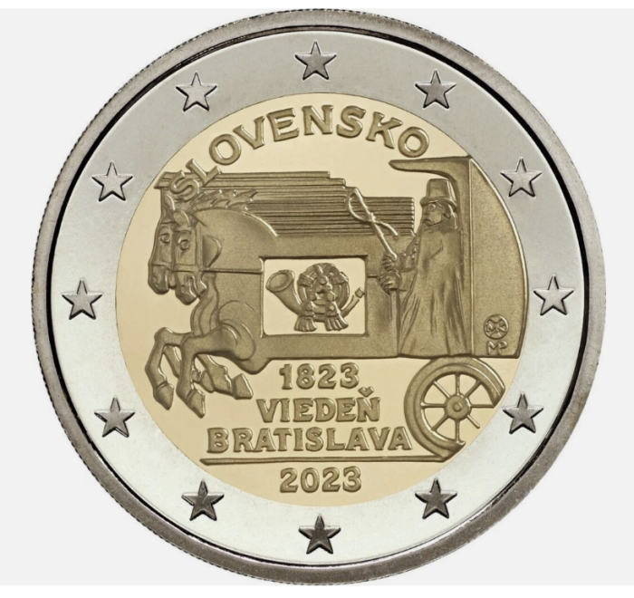 Slovacia 2 euro 2023, 200 ani Posta cu Cai Viena-Bratislava, UNC [1]