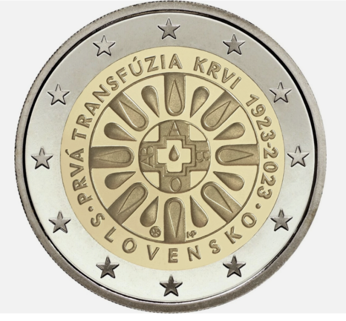 Slovacia 2 euro 2023, 100 ani de la Prima transfuzie de sange, UNC [1]