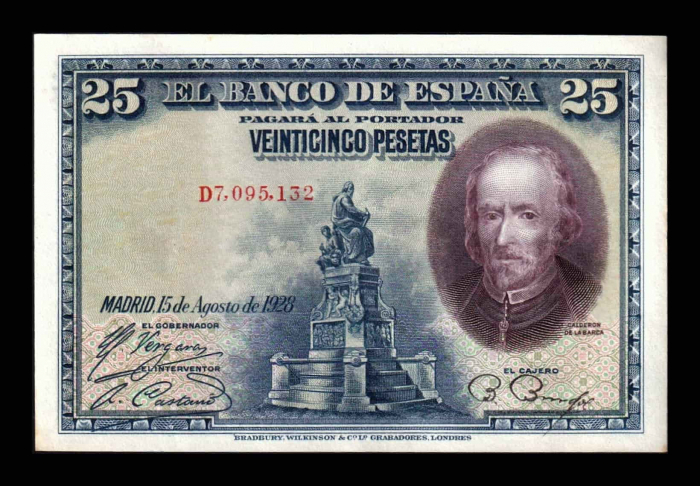 Spania 25 Pesetas Calderón 1928, Serie D, aproape necirculata [2]