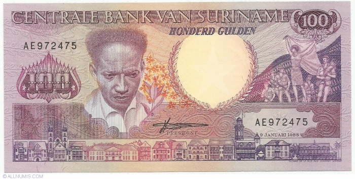 SURINAM 100 gulden 1986, aproape necirculata [2]