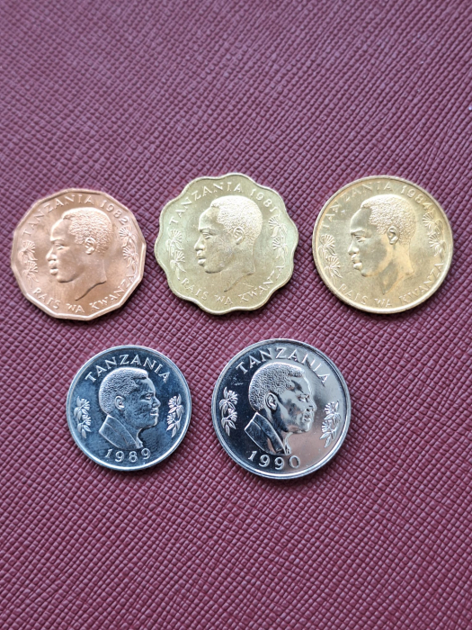 Tanzania set 5 monede 1976-1992: 5,10,20,50 Senti, 1 Shilling, Flora si Fauna, UNC [2]