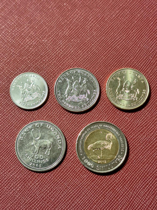 Uganda set 5 monede 2012-2015: 50,100,200,500,1000 Shillingi, UNC [1]