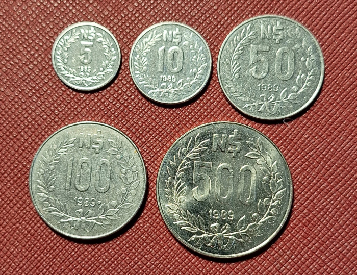 Uruguay set 5 monede: 5 10 50 100 500 Nuevos Pesos 1989, UNC [2]