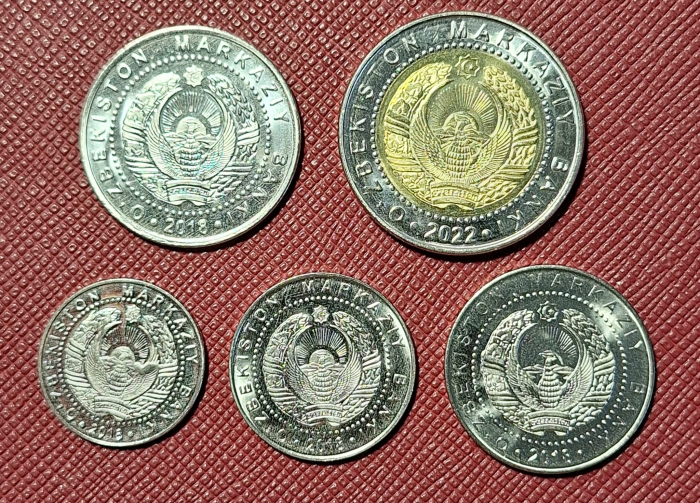 Uzbekistan set 5 monede: 50, 100, 200, 500, 1000, Som 2018-2022, UNC [2]