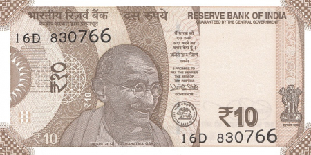 Bancnote Asia - India, 10 Rupii 2017-2022 (Gandhi in stanga), necirculata