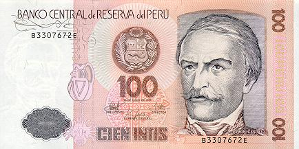 Peru - Peru 100 Intis 1987, Ramón Castilla, necirculata